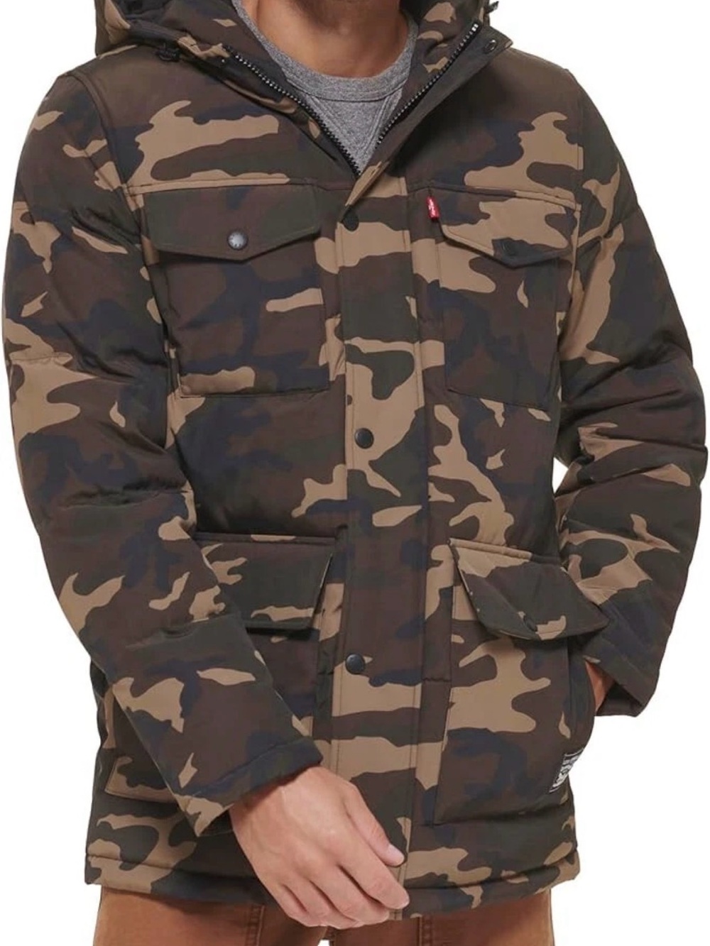 Levi's Men's Camo Hooded Puffer Jacket - Brown/Olive